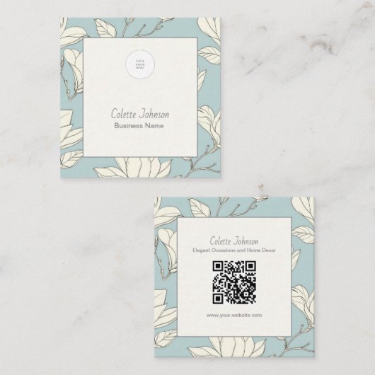 Eleganter botanischer QR-Code Quadratische Visitenkarte (Vorne/Hinten)