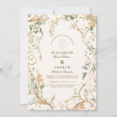 Eleganter botanischer Rahmen-Hochzeitstil im Herbs Einladung (Vorderseite)