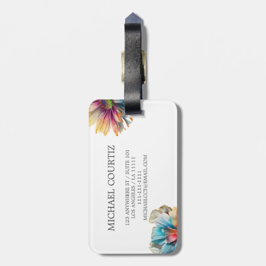 Eleganter botanischer Regenbogen mit Blumen Mit Mo Gepäckanhänger (Rückseite vertikal)