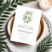 Eleganter Botanischer Religiöser Cross Baptismus Einladung