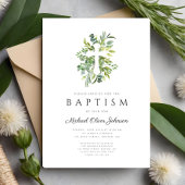 Eleganter Botanischer Religiöser Cross Baptismus Einladung