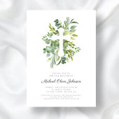 Eleganter Botanischer Religiöser Cross Baptismus Einladung