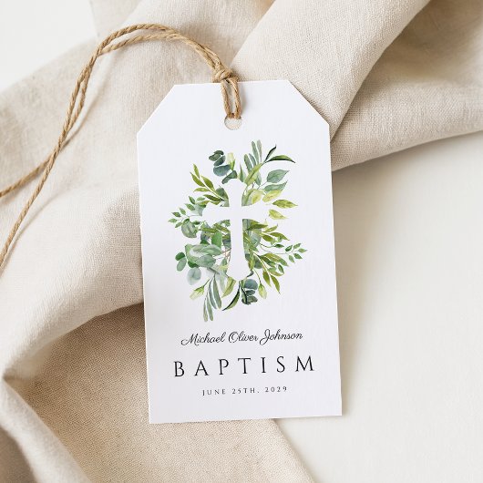 Eleganter Botanischer Religiöser Cross Baptismus Geschenkanhänger