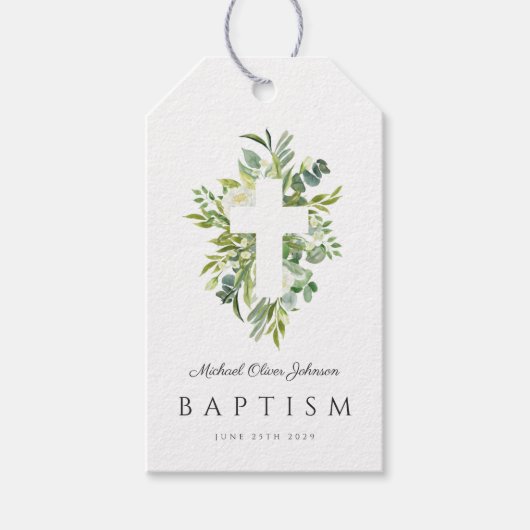 Eleganter Botanischer Religiöser Cross Baptismus Geschenkanhänger (Vorderseite)