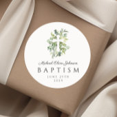Eleganter Botanischer Religiöser Cross Baptismus Runder Aufkleber
