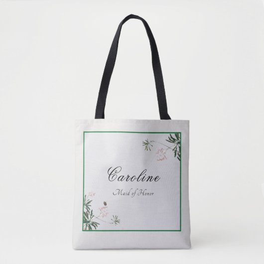 Eleganter Botanischer Rosa Blossom Bridesmaid Tote Tasche (Vorderseite)