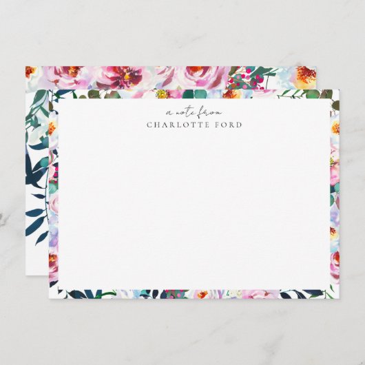 Eleganter botanischer Rosa Rosa weißer Blumenrahme Mitteilungskarte (Vorne/Hinten)