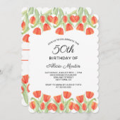 Eleganter Botanischer Roter Tulip 50. Geburtstag Einladung (Vorne/Hinten)