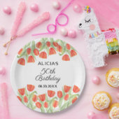 Eleganter Botanischer Roter Tulip 50. Geburtstag Pappteller (Party)