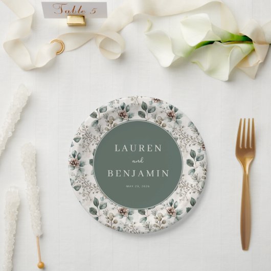 Eleganter Botanischer Salbei Pappteller (Hochzeit)
