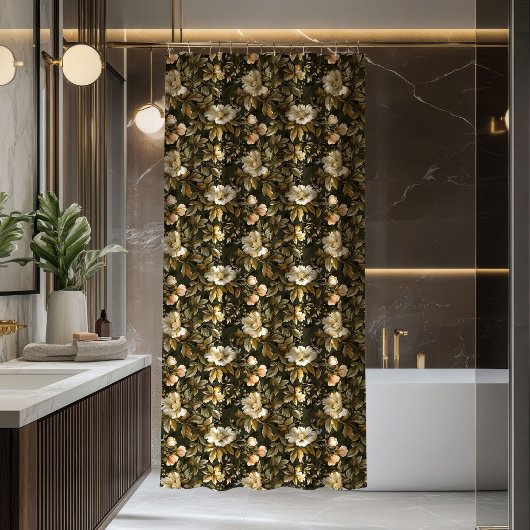 Eleganter botanischer Vorhang Salbeigrün Gold Druc