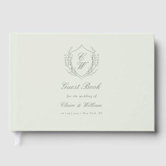 Eleganter botanischer Wappen-Kranz Hochzeit Gästebuch (Vorderseite)