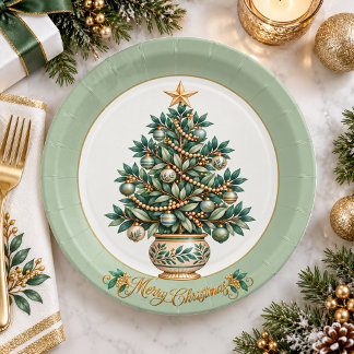 Eleganter botanischer Weihnachtsbaum Weihnachten Pappteller