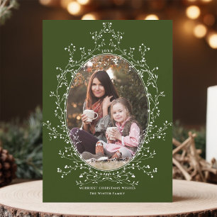 Eleganter botanischer Weihnachtskranz Immergrüne W Feiertagskarte