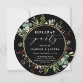 Eleganter botanischer Weihnachtskreislauf - Schwar Einladung (Vorderseite)