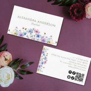 Eleganter botanischer Wildblumen QR-Code Visitenkarte