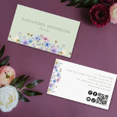 Eleganter botanischer Wildblumen QR-Code Visitenkarte