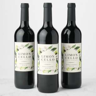 Eleganter botanischer Zitronenrahmen Limoncello Weinetikett