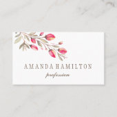 Eleganter botanischer Zweig Rosa Blume Aquarell Visitenkarte (Vorderseite)