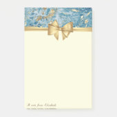 Eleganter Bow, Gold Blue Marble Texture Glitzer Post-it Klebezettel (Vorderseite)
