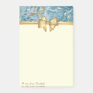 Eleganter Bow, Gold Blue Marble Texture Glitzer Post-it Klebezettel