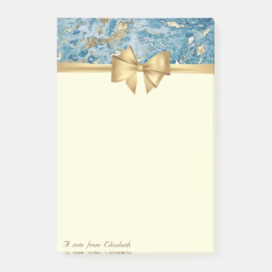 Eleganter Bow, Gold Blue Marble Texture Glitzer Post-it Klebezettel (Vorderseite)