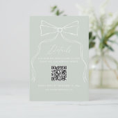 Eleganter Bow Sage Green Wedding Details Qr Code Begleitkarte (Stehend Vorderseite)