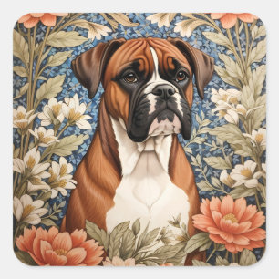 Eleganter Boxerhund, inspiriert von William Morris Quadratischer Aufkleber
