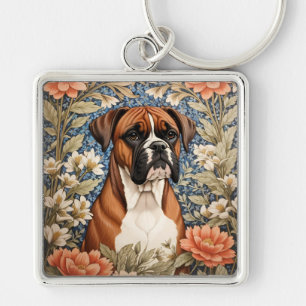 Eleganter Boxerhund, inspiriert von William Morris Schlüsselanhänger
