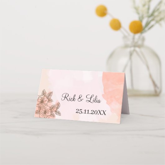 Eleganter brauner Blume Personalisierter Hochzeits Platzkarte (Rückseite)