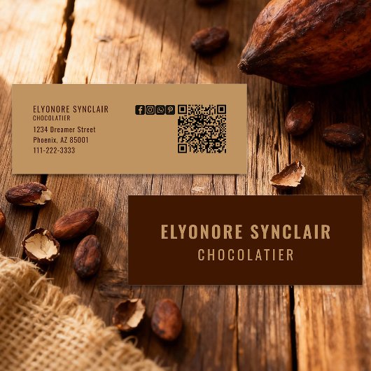 Eleganter brauner Chocolatier Social Icon QR Code  Mini Visitenkarte