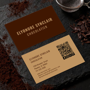 Eleganter brauner Chocolatier Social Icon QR Code  Visitenkarte