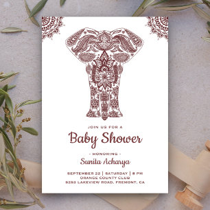 Eleganter brauner Henna-indischer Elefant-Baby-Sho Einladung
