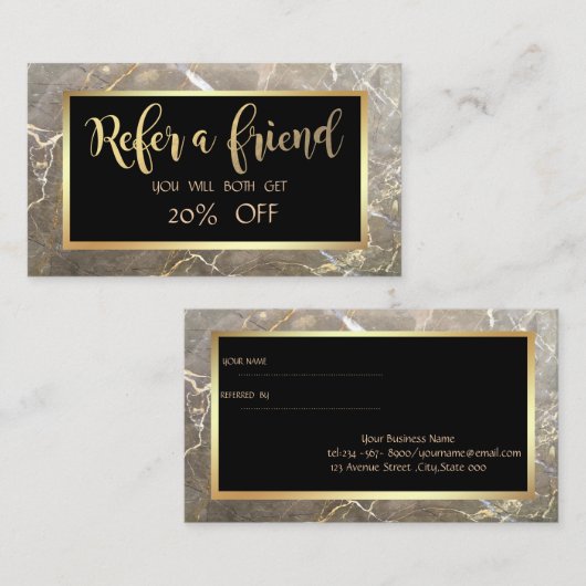 Eleganter brauner Marmorstein, Referenzkarte Empfehlungskarte (Vorne/Hinten)