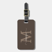 Eleganter brauner Mocha-Monogramm-Initial-Schriftn Gepäckanhänger (Vorderseite vertikal)