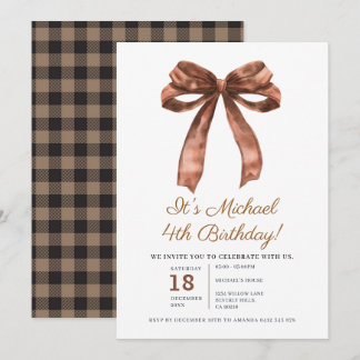 Eleganter brauner Schleifen-Coquette-Junge 4. Gebu Einladung
