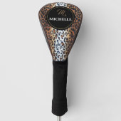 Eleganter, brauner Schwarz-weißer Leopard Print Cu Golf Headcover (Vorderseite)
