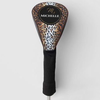 Eleganter, brauner Schwarz-weißer Leopard Print Cu Golf Headcover