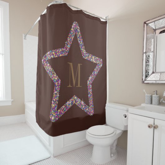 Eleganter brauner Stern Glitter Monogramm Duschvorhang (Beispiel)