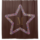 Eleganter brauner Stern Glitter Monogramm Duschvorhang (Vorderseite)
