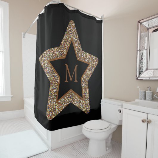 Eleganter brauner Stern Glitter Monogramm  Duschvorhang (Beispiel)
