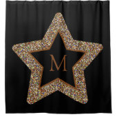 Eleganter brauner Stern Glitter Monogramm  Duschvorhang (Vorderseite)