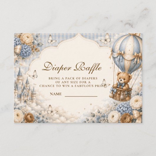 Eleganter Brauner und Blauer Bär Windel-Raffle Begleitkarte (Vorderseite)