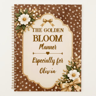Eleganter brauner Wildleder-Blumen-Gold-Name Planer