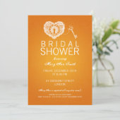 Eleganter Brautparty-Key für mein Herz Orange Einladung (Stehend Vorderseite)