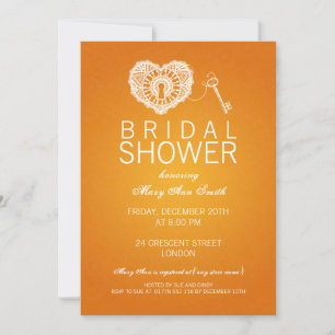 Eleganter Brautparty-Key für mein Herz Orange Einladung