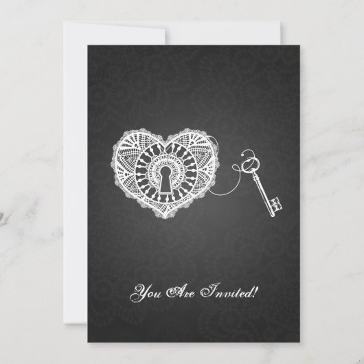 Eleganter Brautparty-Key für mein Herz Schwarz Einladung (Rückseite)