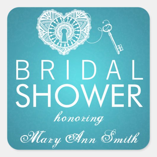 Eleganter Brautparty-Key für mein Herz Türkis Quadratischer Aufkleber (Vorderseite)