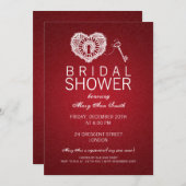 Eleganter Brautparty-Schlüssel zu meinem Herz-Rot Einladung (Vorne/Hinten)