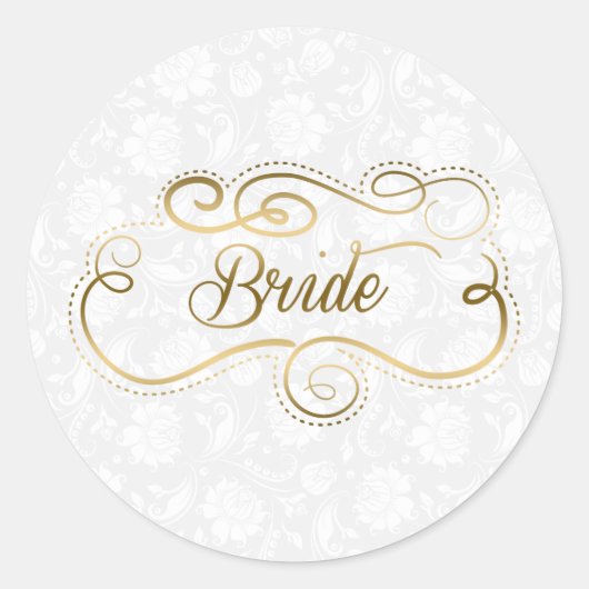 Eleganter Bride-Gold-Text und Wirbler Rahmen Runder Aufkleber (Vorderseite)
